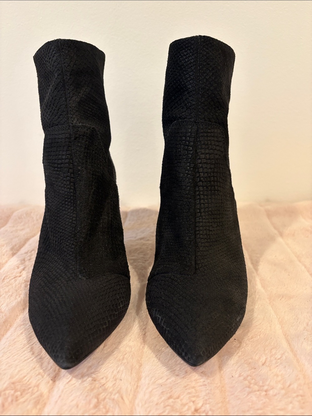Free People Black Pointed Toe Embossed Suede Ankle Boots